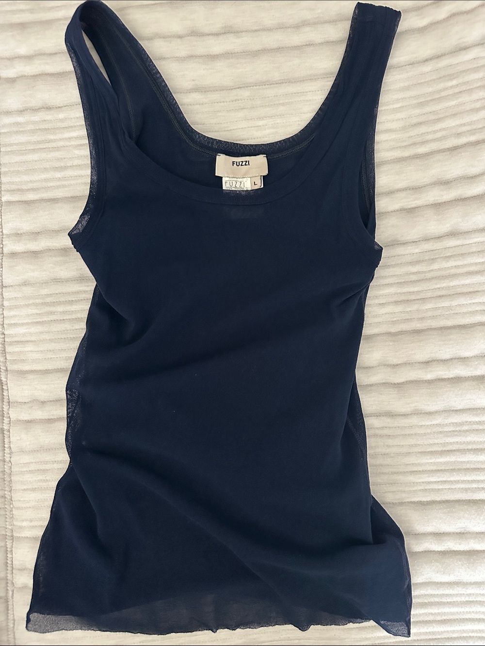 Fuzzi Women’s Sheer navy scooped tank top size Large